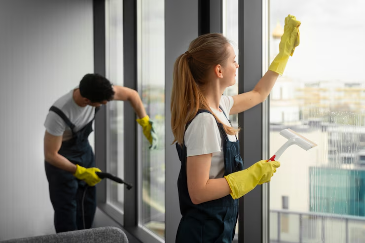 Using green cleaning products for a sustainable and healthier office environment.